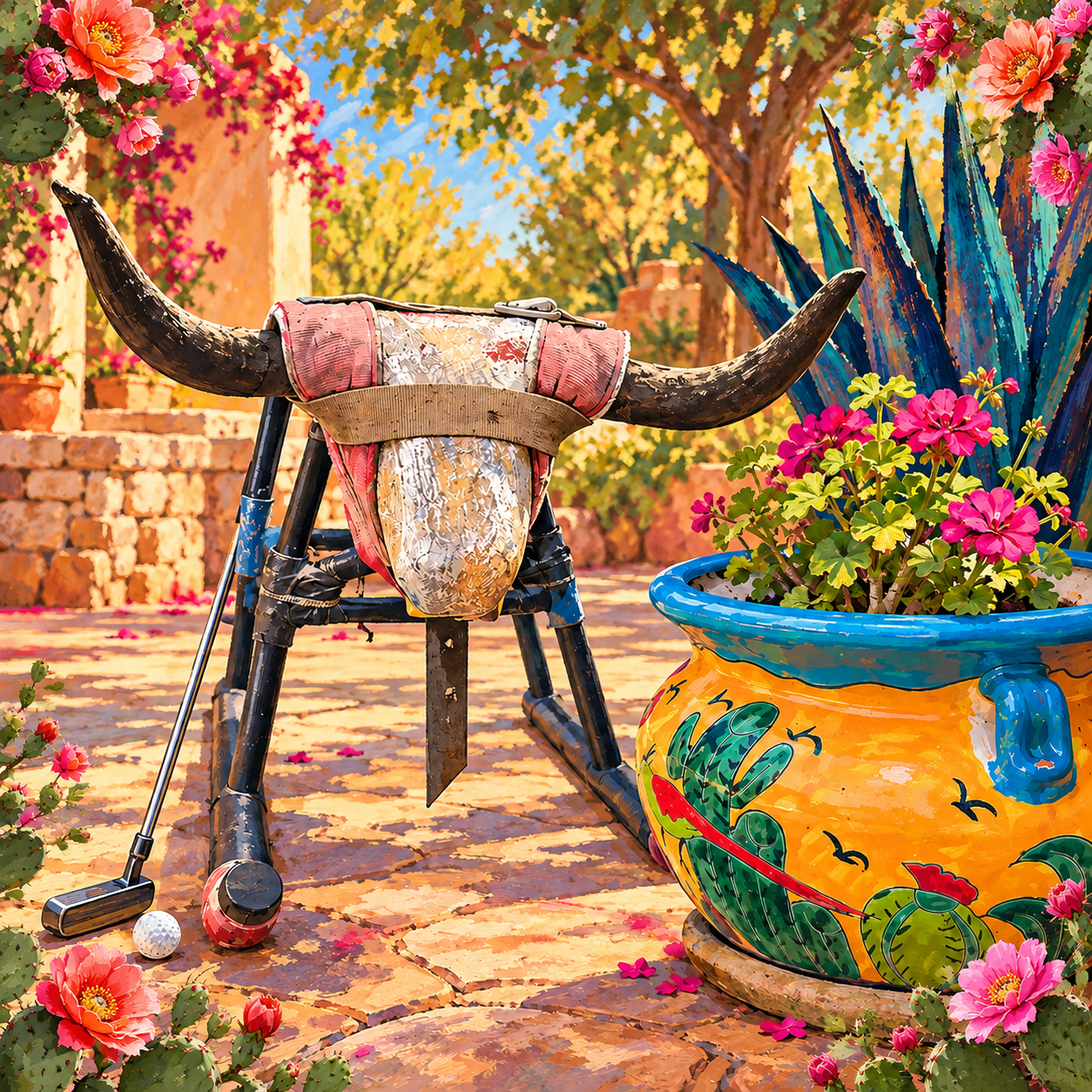 Illustrated Xador with a golf club