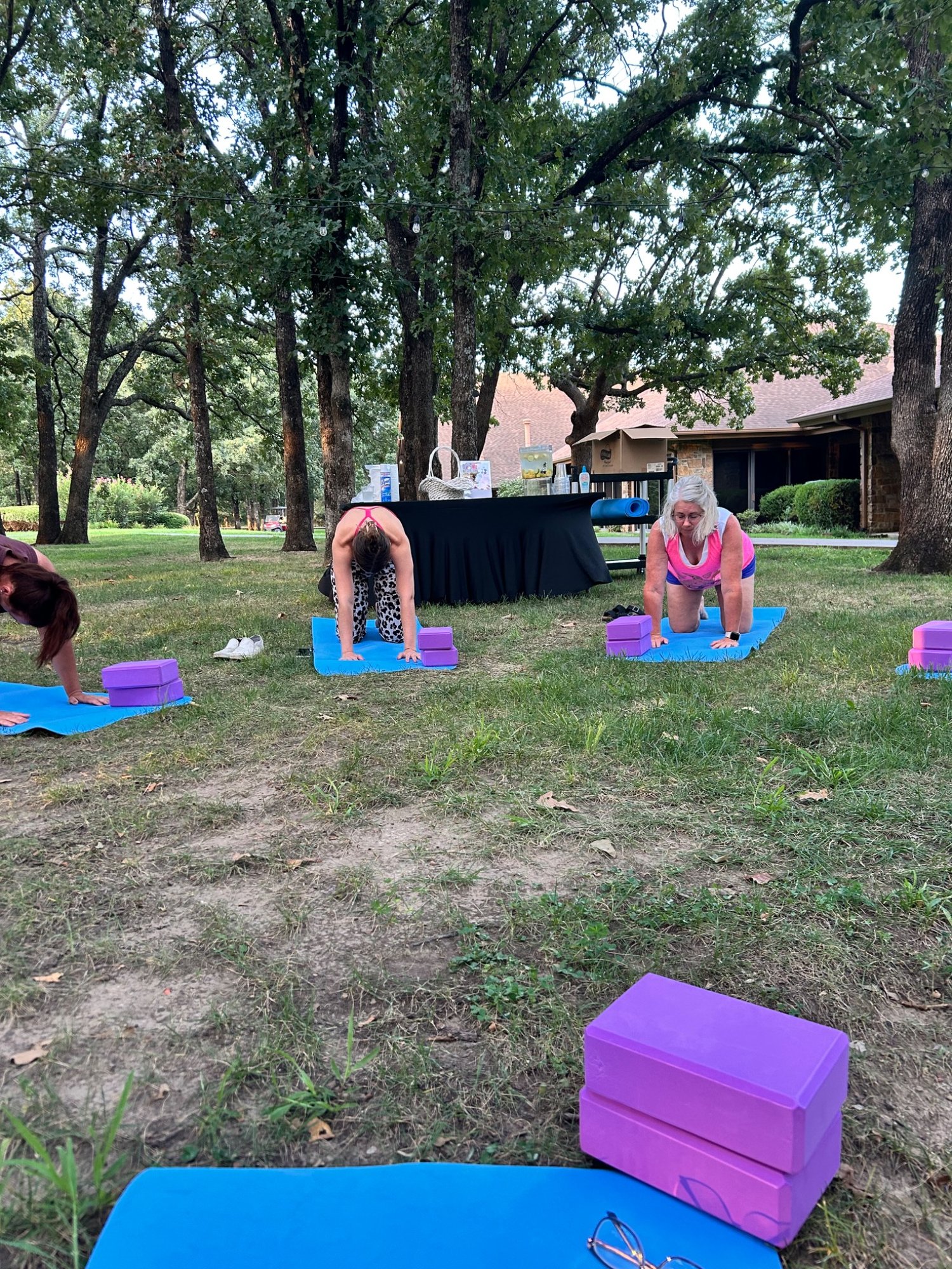 Women participating in an outdoor yoga session