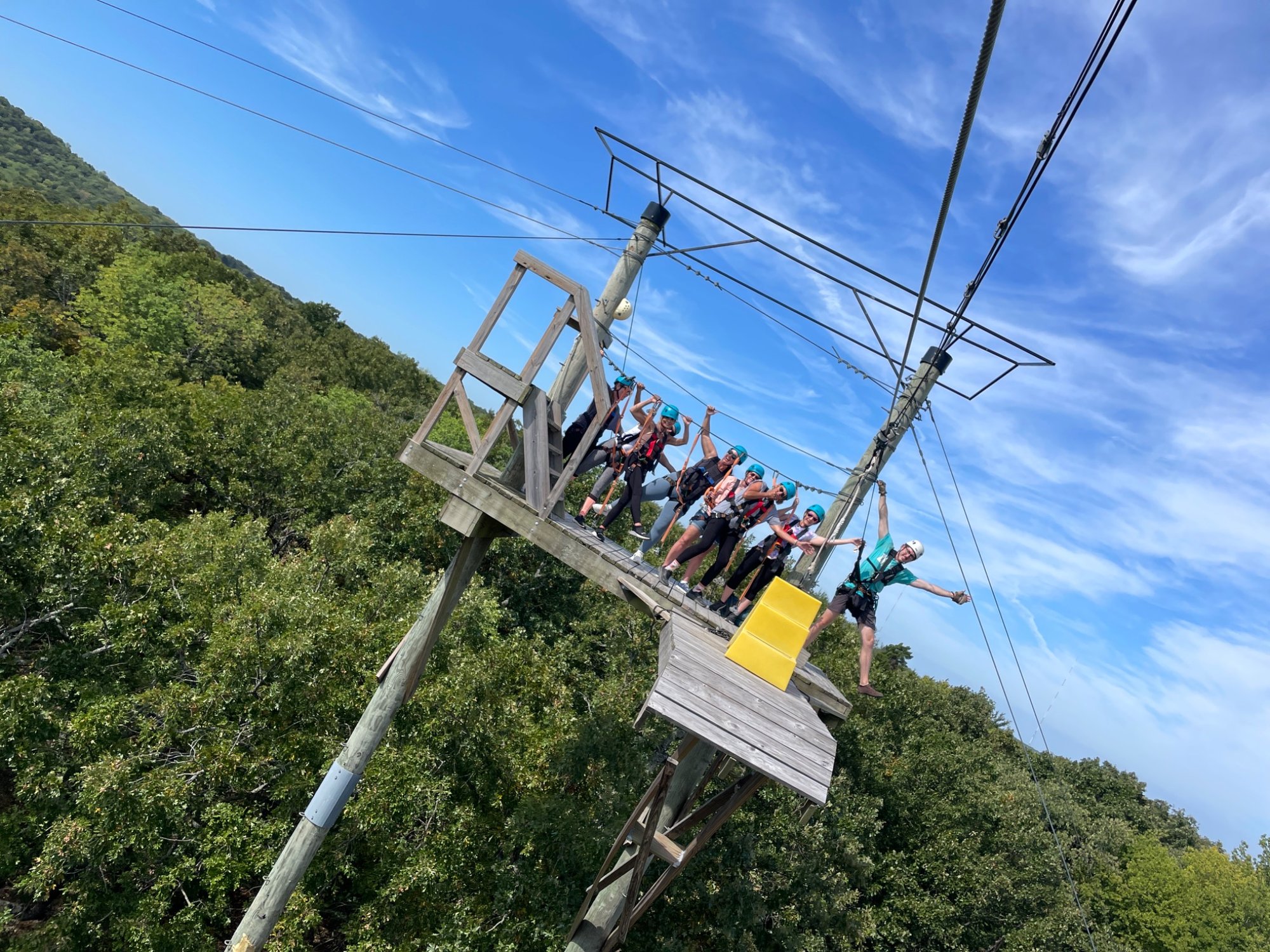 Women enjoying the zip-line adventure